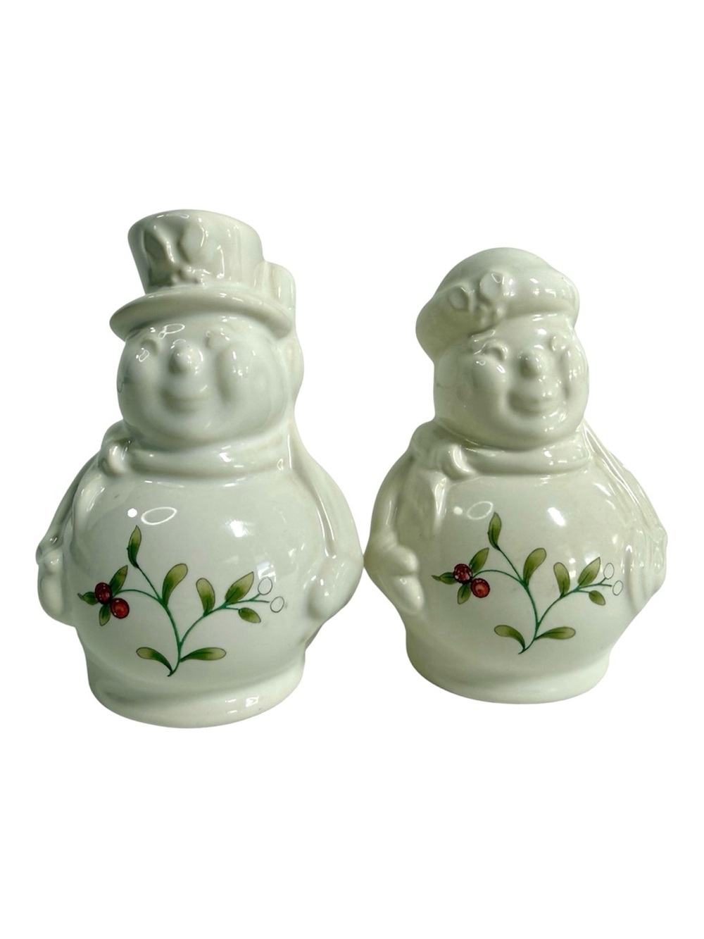 Vintage Pfaltzgraff Winterberry Snowpeople Salt & Pepper Shakers Ceramic Snowman